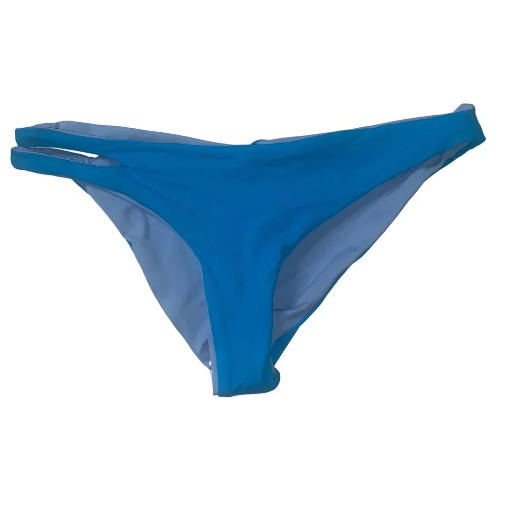 L*Space‎ Breakers Bikini Bottoms Women's Size L Blue Reversible Double Strap